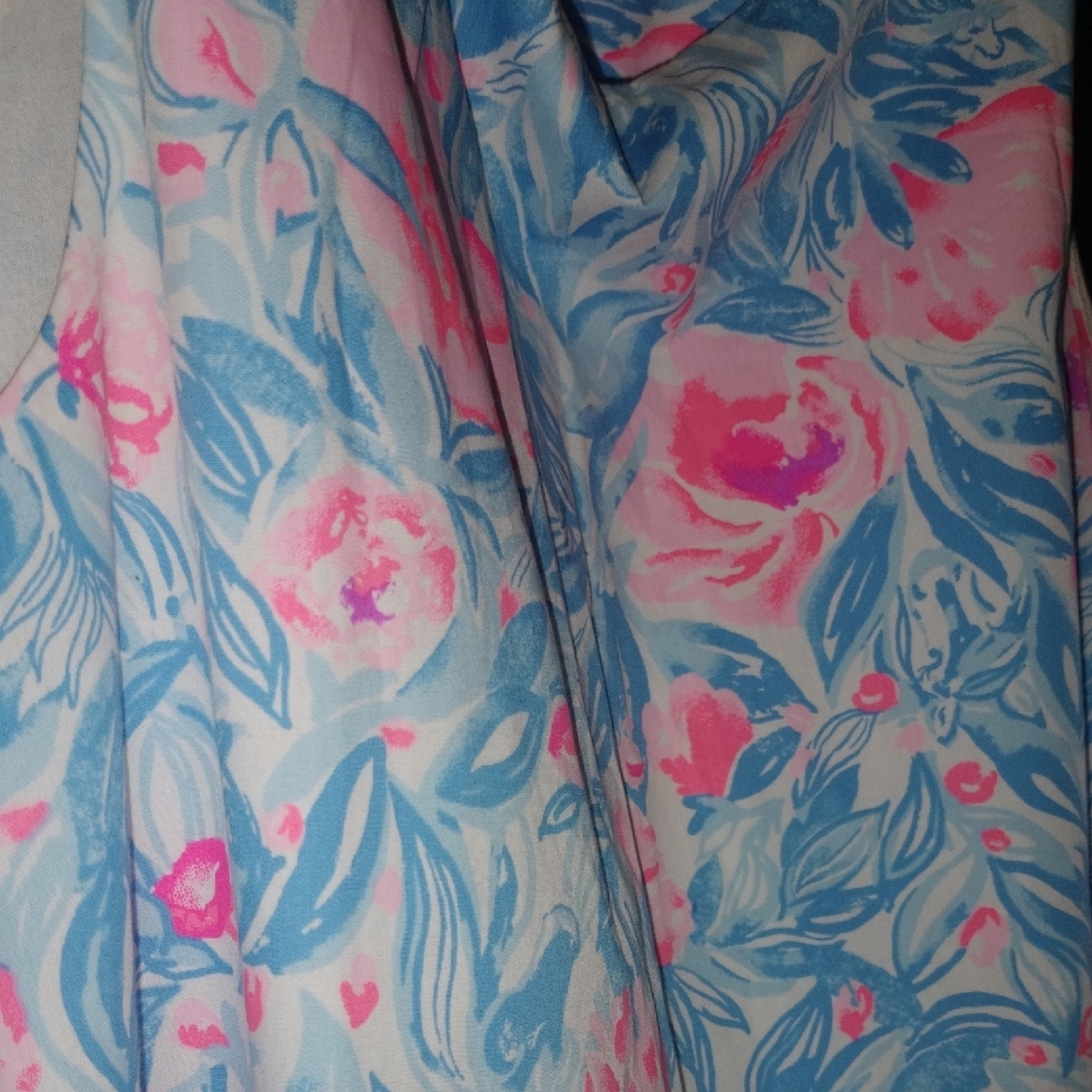 Vintage Lilly Pulitzer Pink and Blue Floral Dress W Skirt Ruffles - Picture 3 of 6